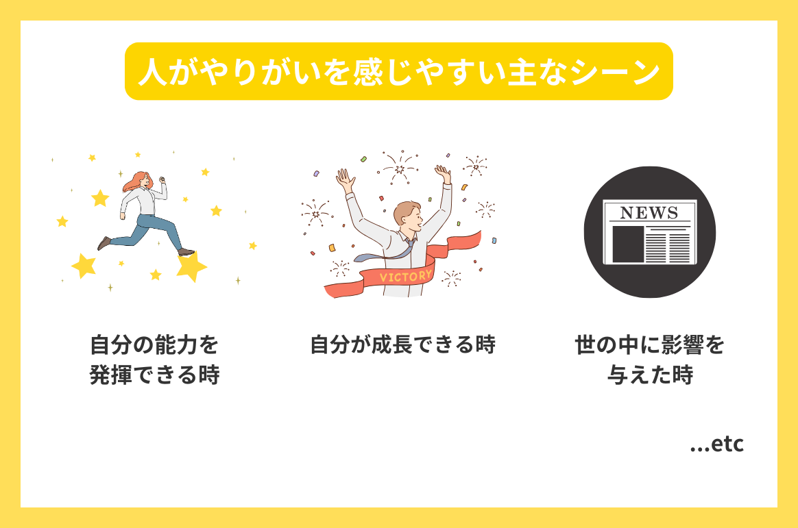 人がやりがいを感じやすい主なシーン